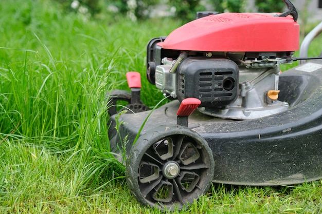 closeup lawn mower mowing green grass 116407 2957